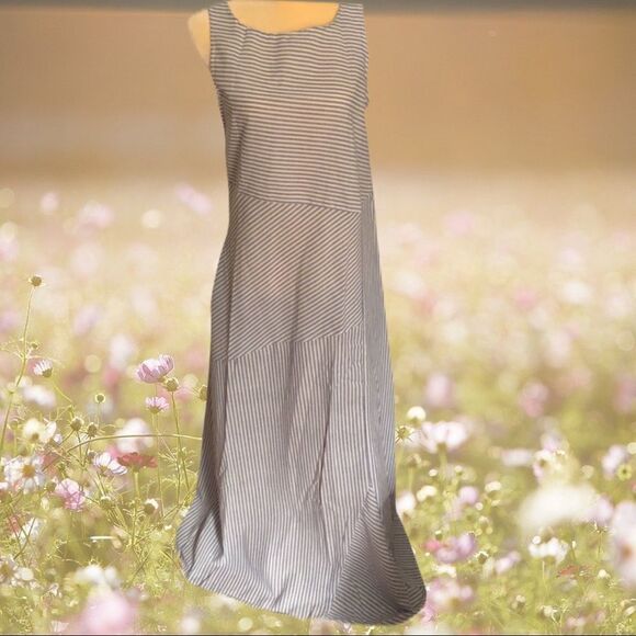 Cottagecore style blue/white striped maxi dress - Picture 1 of 6